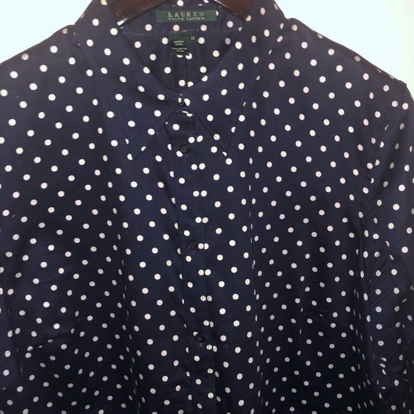 RALPH LAUREN—Navy, polka dot blouse! - Picture 3 of 4